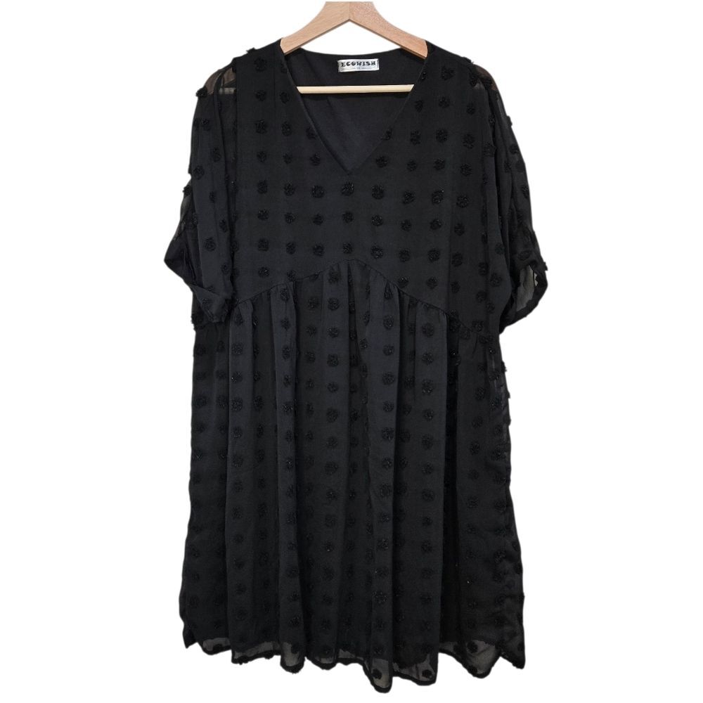 Ecowish Black Textured Dots Mini Dress
